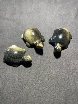 Tortue en Obsidienne Doré