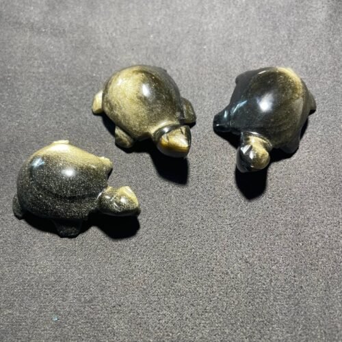 Tortue en Obsidienne Doré