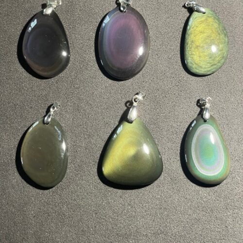 Pendentif Simple Face en Obsidienne Œil Céleste et Huichol