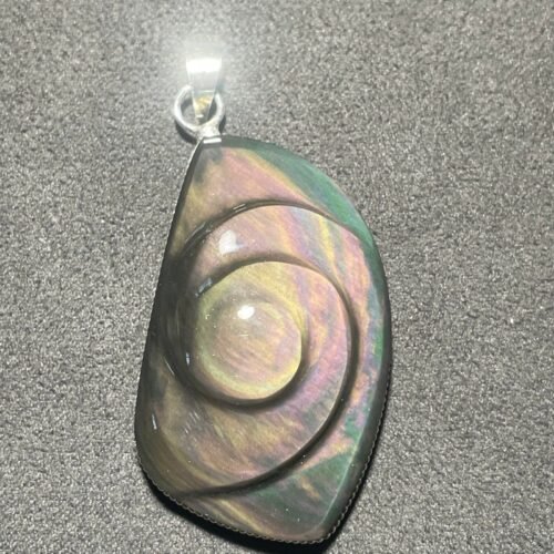 Caracol en Obsidienne Œil Céleste du Mexique et Fil d Argent