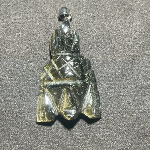 Masque Aztèque en Obsidienne Doré