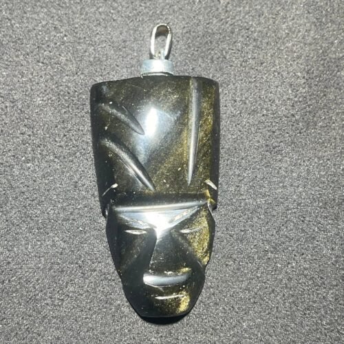 Masque Aztèque en Obsidienne Doré