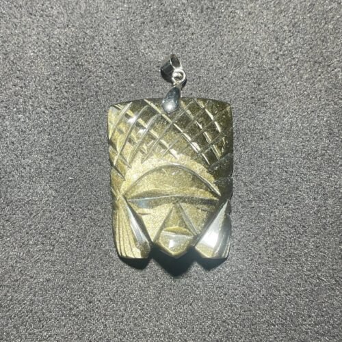 Masque Aztèque en Obsidienne Doré