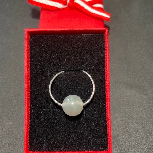 IMG_5161 Solitaire Pierre de Lune Beige Chaîne Vénitienne en Acier Inoxydable