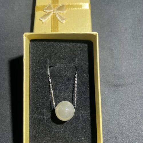 IMG_5552 Solitaire Pierre de Lune Grise Chaîne en Métal Argenté