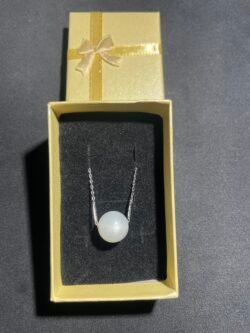 Solitaire Pierre de Lune Blanche Chaîne en Métal Argenté