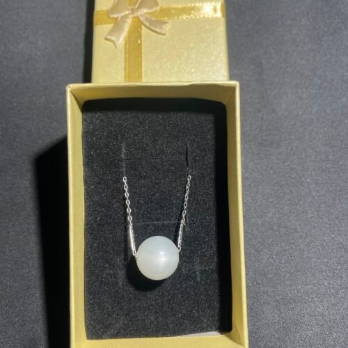 IMG_5553 Solitaire Pierre de Lune Blanche Chaîne en Métal Argenté