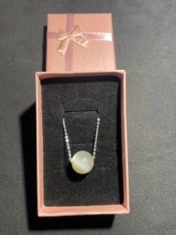 IMG_5555 Solitaire Pierre de Lune Grise Chaîne en Argent Diamanté