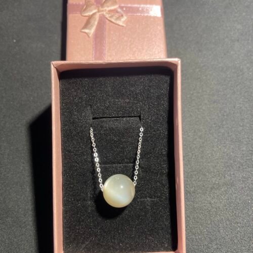 IMG_5555 Solitaire Pierre de Lune Grise Chaîne en Argent Diamanté