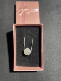 IMG_5556 Solitaire Pierre de Lune Blanche Chaîne en Argent Diamanté