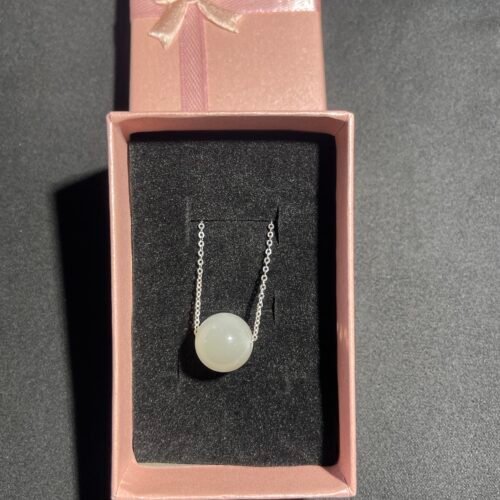 IMG_5556 Solitaire Pierre de Lune Blanche Chaîne en Argent Diamanté