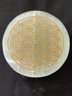 IMG_5634 Plaque Circulaire de Sélénite avec Fleur de Vie