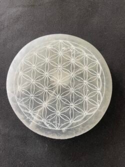 Plaque Circulaire de Sélénite avec Fleur de vie