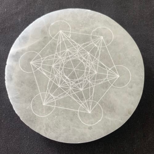 Plaque Circulaire de Sélénite avec Métatron