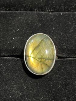 Bague Argent en Labradorite Vert Jaune