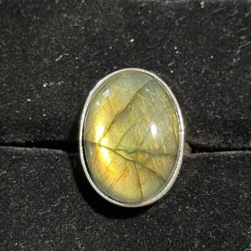 Bague Argent en Labradorite Vert Jaune