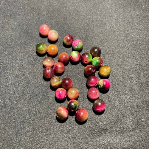 Perle 8 mm Œil de Tigre Teinté Vert/Rose d Afrique du Sud