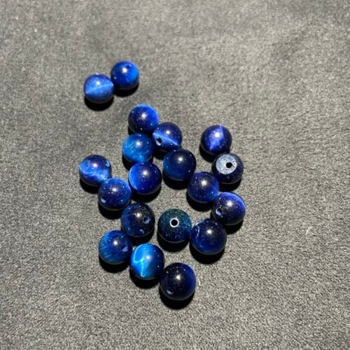 Perle 8 mm Œil de Tigre Teinté Bleu d Afrique du Sud
