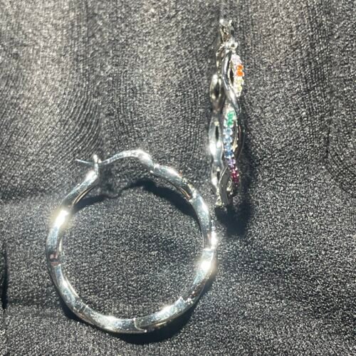 Boucle d Oreilles Anneaux Argent 925 et Brillants 7 Chakras