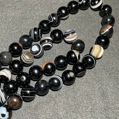 Perles 8 mm Agate de Feu Noire