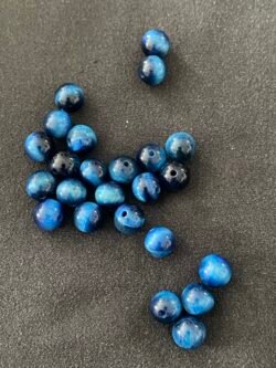 Perle 8 mm Œil de Tigre Teinté Bleu Clair d Afrique du Sud