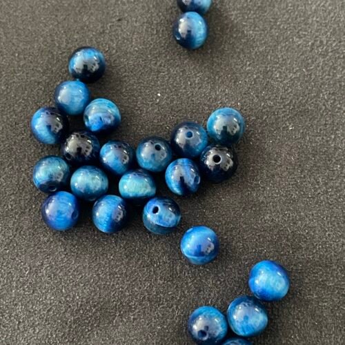 Perle 8 mm Œil de Tigre Teinté Bleu Clair d Afrique du Sud
