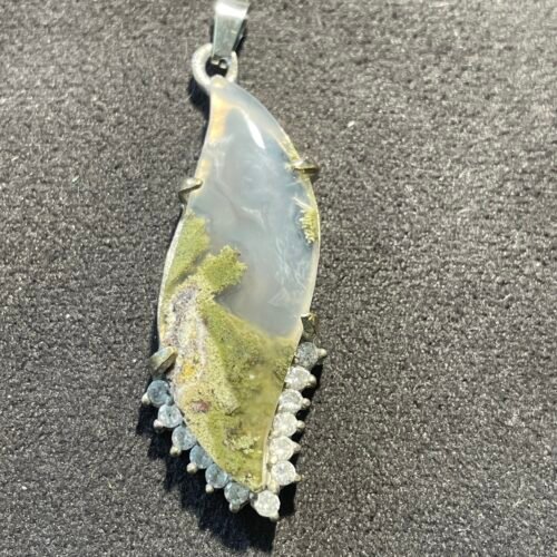 Pendentif Vague en Agate Mousse Naturelle