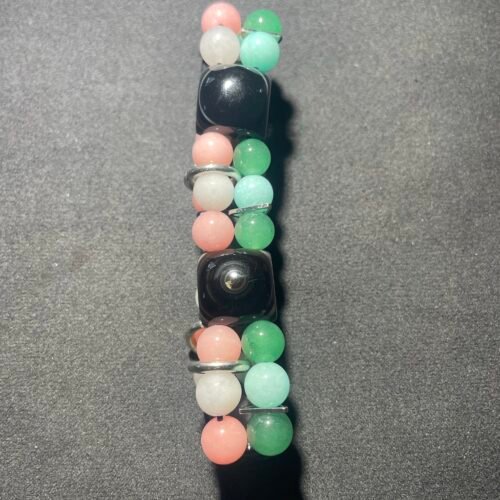 IMG_9233 Bracelet Double en Onyx, jade, Morganite et Aventurine Verte