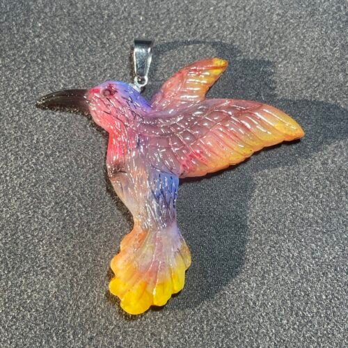 IMG_9429 Pendentif Colibri en Agate Plume Blanche Teinté